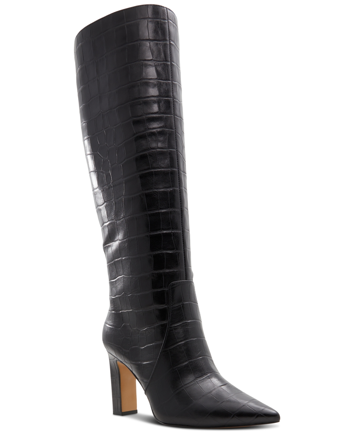 ALDO WOMEN'S CADIGODER POINTED-TOE CROC KNEE HIGH BOOTS 