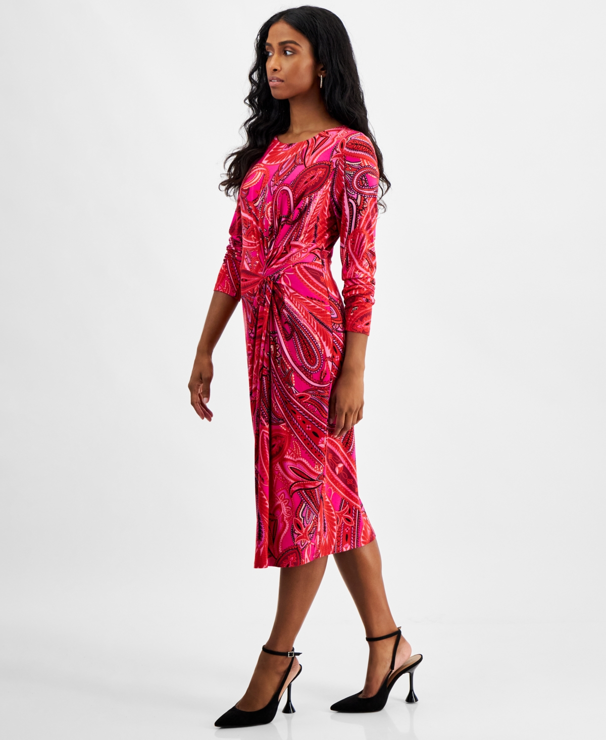 I.n.c. International Concepts Petite Printed Knot-Waist Midi Dress, Created for Macy's