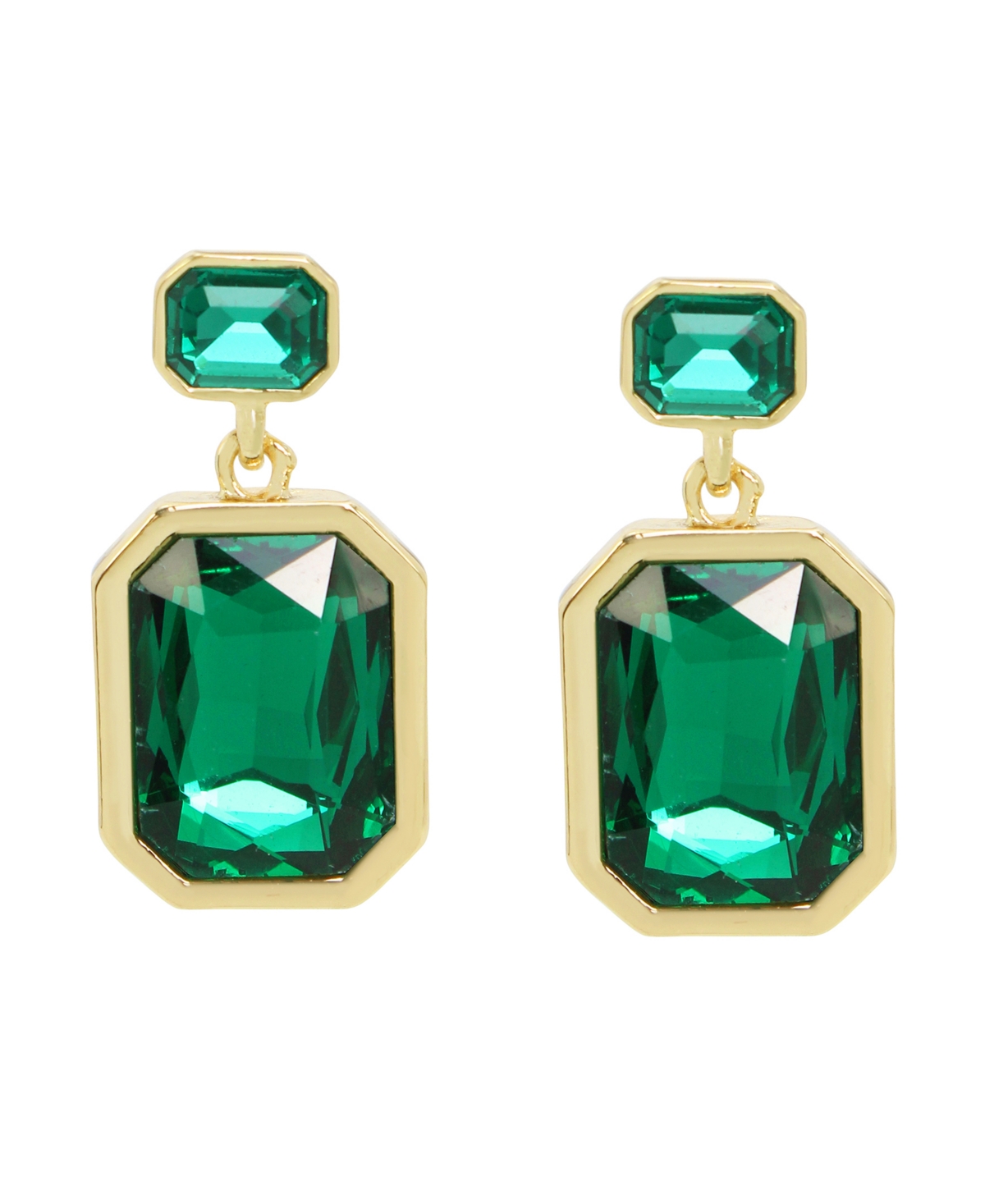 Steve Madden Faux Stone Gem Double Drop Earrings In Green,gold