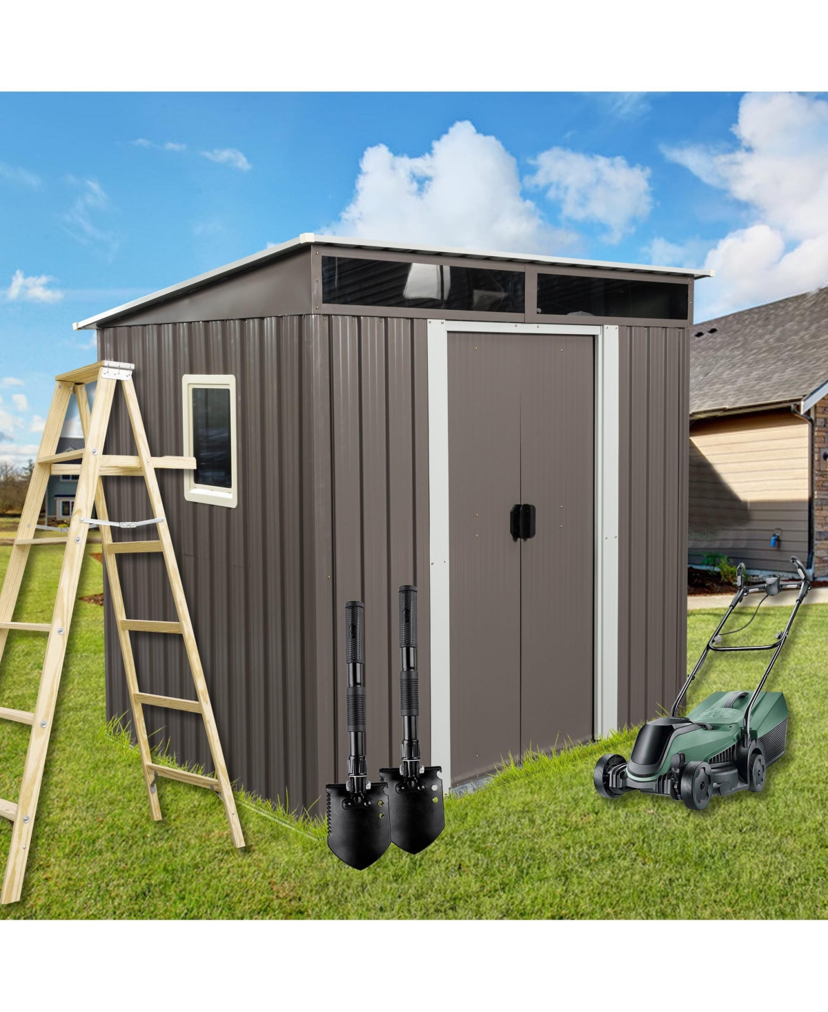Mondawe x Outdoor Metal Storage Shed With window Transparent plate