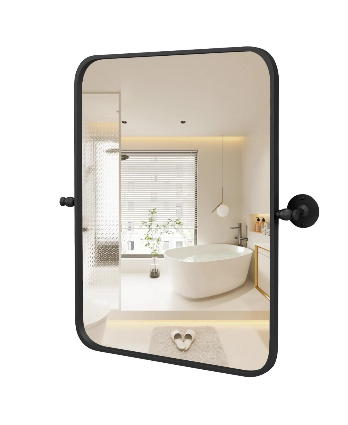 30 x 22 Inch Black Metal Framed Pivot Rectangle Wall-Mounted Mirror - Black