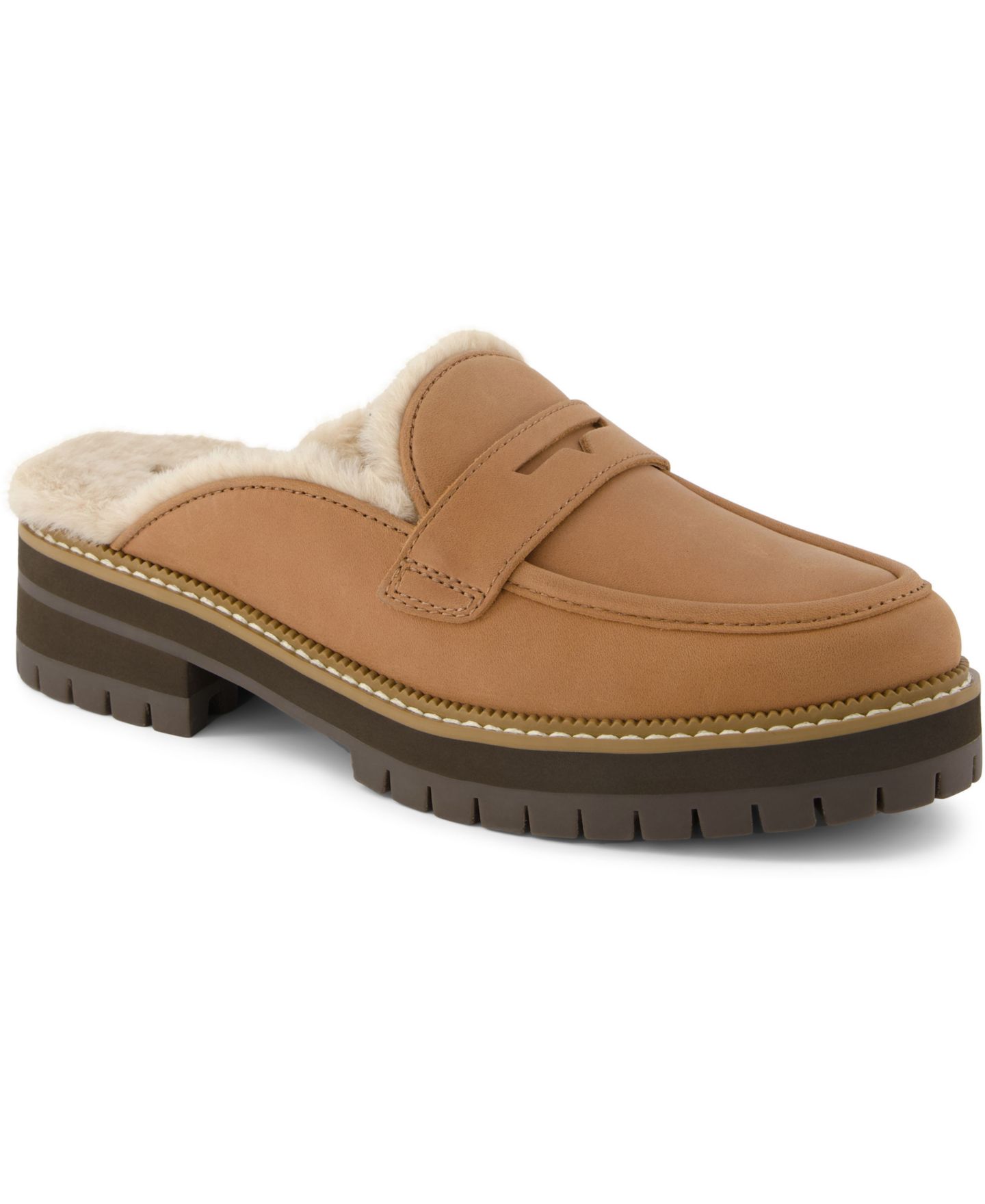 Женские сабо TOMS Cara Cozy Lug Sole Loafer Mule, цвет: Коричневый кожаный — фото 1