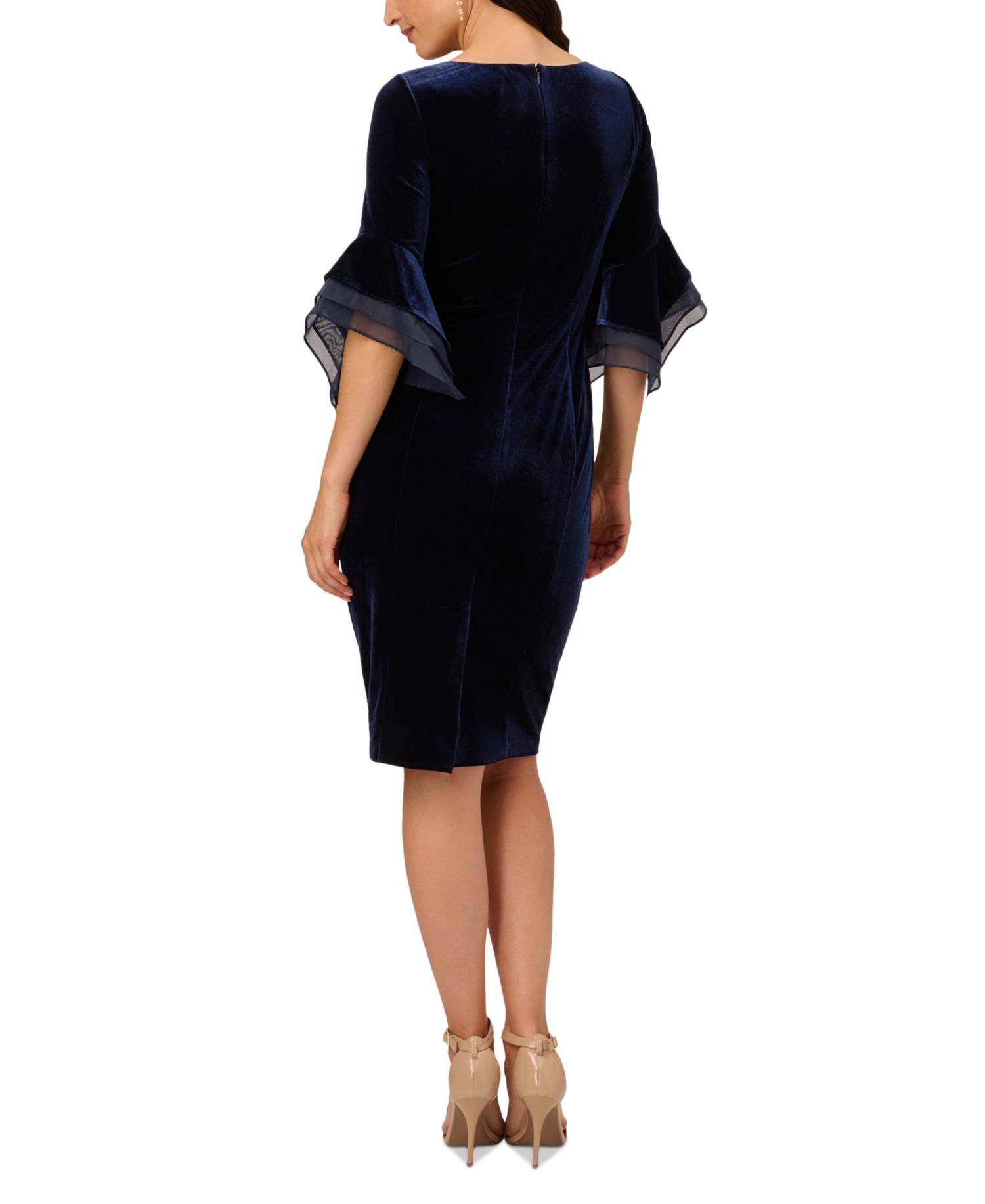 Plus Velvet Bell-Sleeve Mesh-Trim Dress