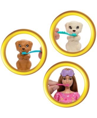 Doll Puppy Slumber Party Playset with 2 Toy Dog Figures, 10+ Accessories, Color-Change