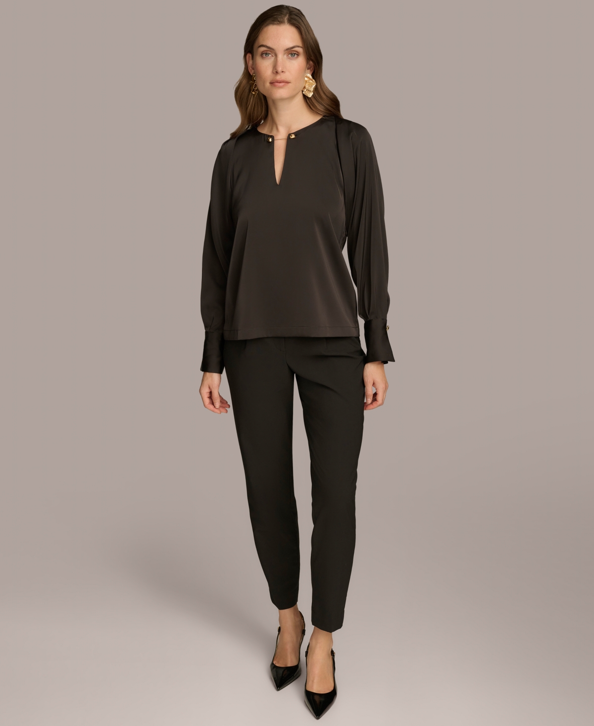 Donna Karan New York Women's Chain-Hardware Long-Sleeve Blouse