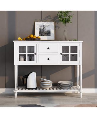 Sideboard Console Table With Bottom Shelf, Farmhouse Wood/Glass Buffet Storage Cabinet Living