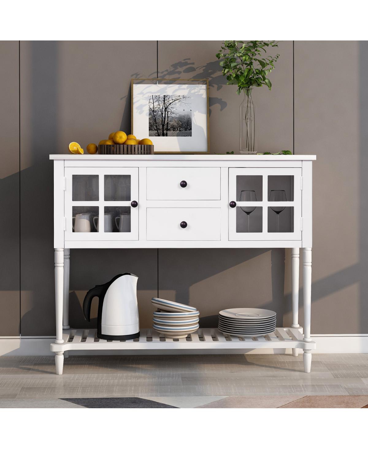 Streamdale Furniture Sideboard Console Table With Bottom Shelf, Farmhouse Wood/Glass Buffet Storage Cabinet Living