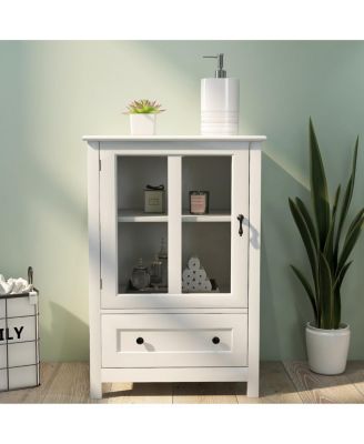  Buffet Storage Cabinet With Single Glass Doors And Unique Bell Handle