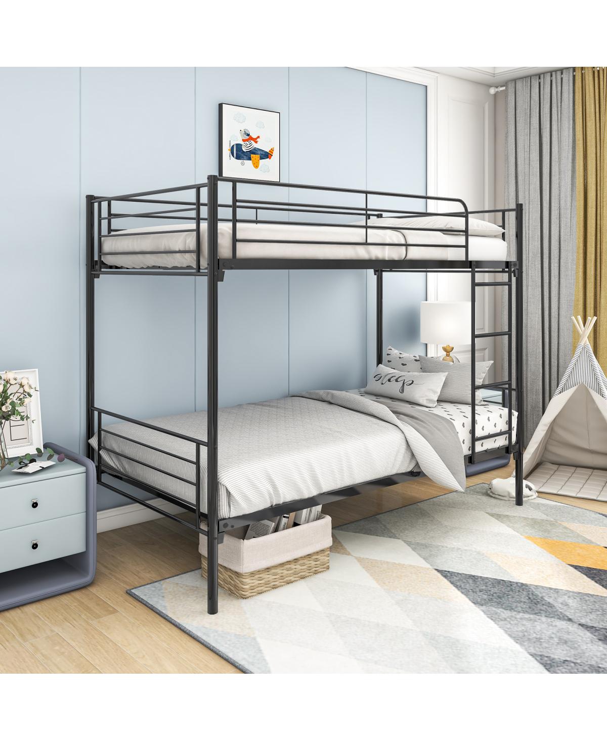 Simplie Fun Twin Over Twin Bunk Bed, Metal Frame With Ladder