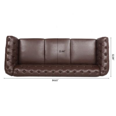 84" PU Rolled Arm Chesterfield Three Seater Sofa