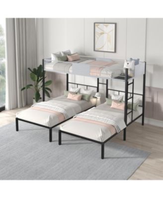  3-in-1 Bunk Bed Sturdy Metal Frame, Wood Slats