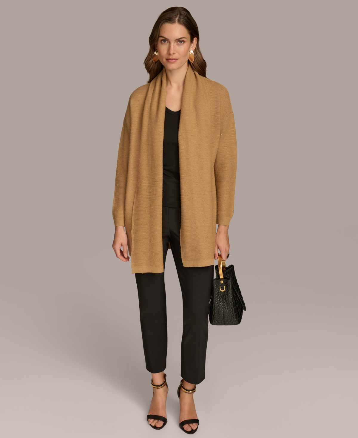 Donna Karan New York Women's Micro-Sequin Scarf Neck Cardigan