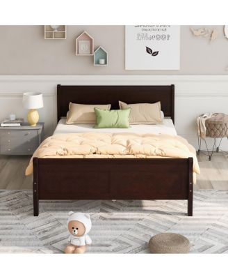 Streamdale Queen Size Wood Platform Bed With Headboard And Wooden Slat Support