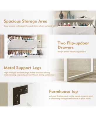 Streamdale Farmhouse Shoe Cabinet with Flip Drawers and Metal Legs
