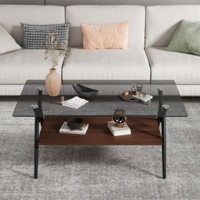 Streamdale Modern Glass Coffee Table with MDF Shelf