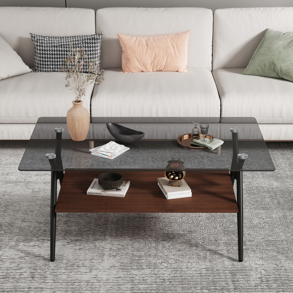 Modern Glass Coffee Table with Mdf Shelf