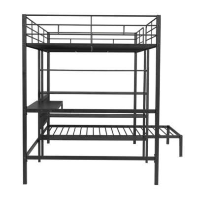 Streamdale Full Over Twin Metal Bunk Bed With Built-In Desk, Shelves And Ladder