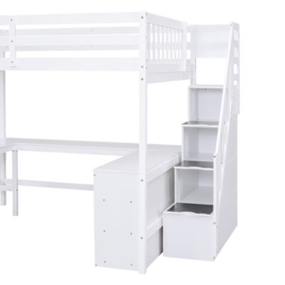 Streamdale Loft Bed with Desk, Shelves, and Staircase, Gray