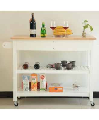 Mobile Kitchen Island with Rubberwood Top