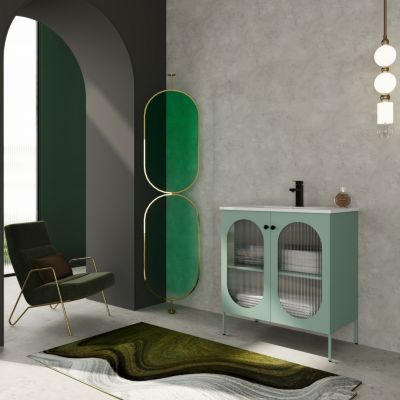 30" Freestanding Vanity with Ceramic Sink, Unique Design