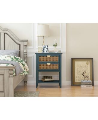Rattan 2-Drawer Side Table