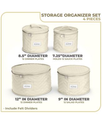 4 Piece Quilted China Dinnerware Storage Cases - for Dinnerware, Plate Organizer (Beige)