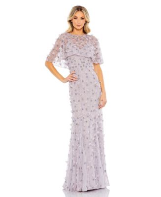 【Mac Duggal】イリュージョンケープスリーブトランペットガウン Mac Duggal Women's Embellished Illusion Cape Sleeve Trumpet