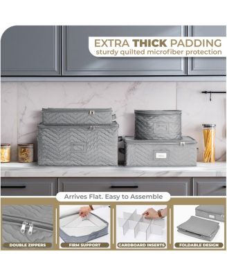 Quilted Glassware Storage Case with Dividers - Holds 12 - Great for Protecting Wine Glasses, Champagne Flutes, Goblets, and more (Gray)