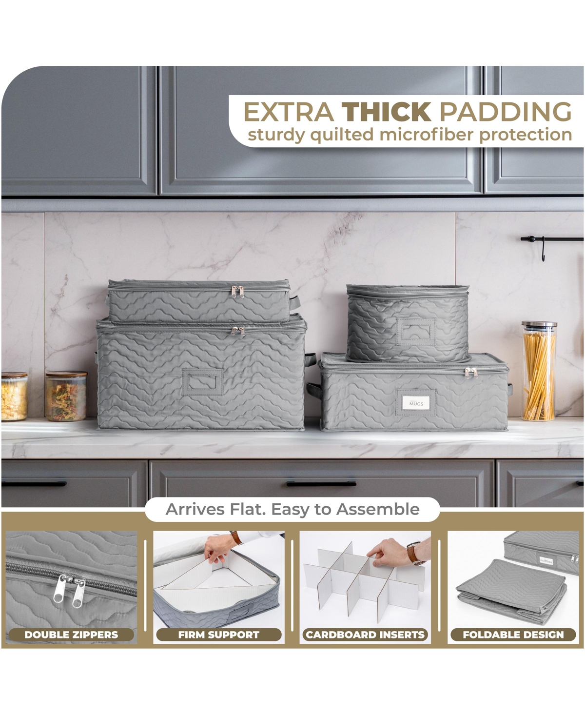Sorbus Quilted Glassware Storage Case with Dividers - Holds 12 - Great for Protecting Wine Glasses, Champagne Flutes, Goblets, and more - Gray