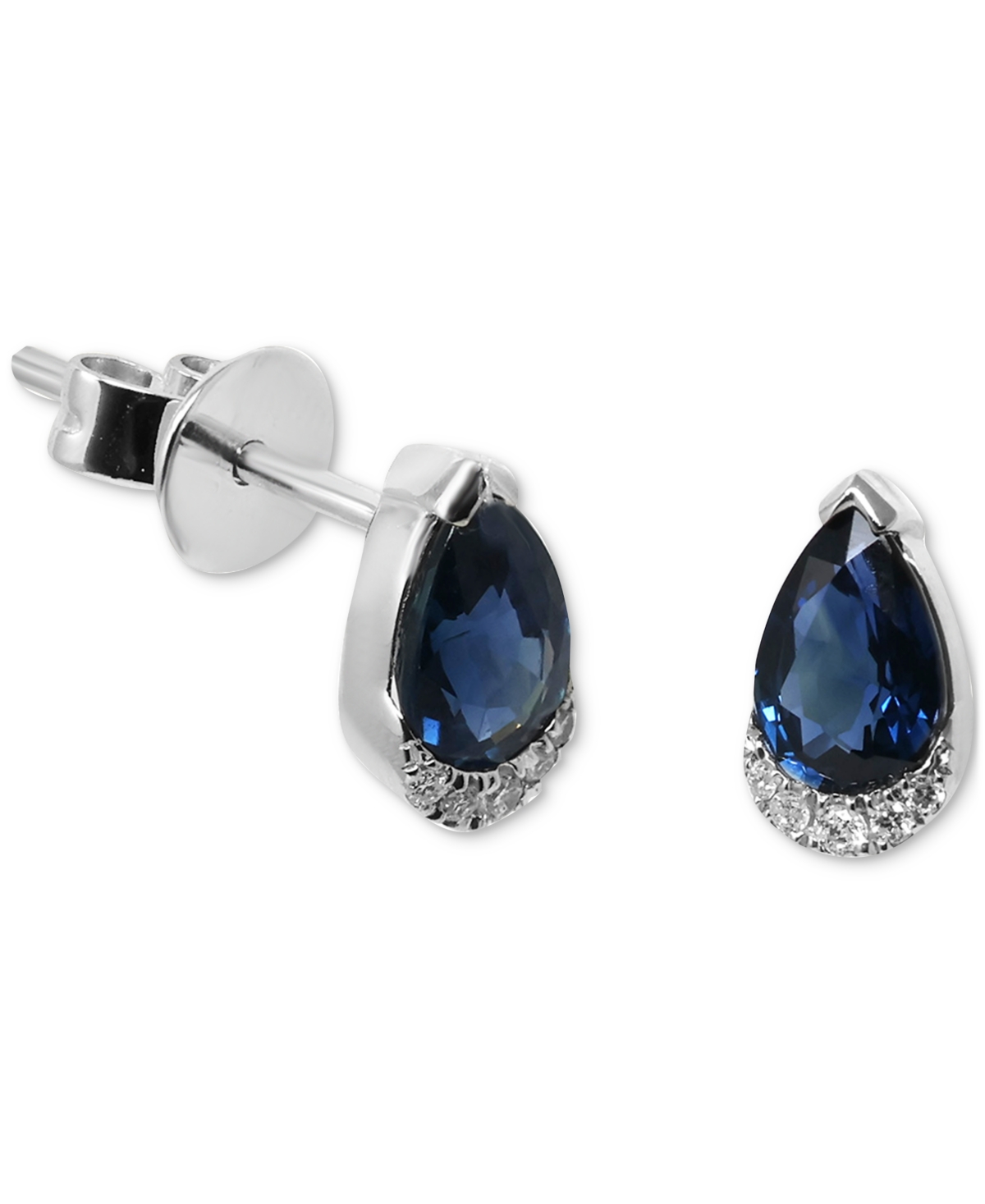 (1 ct. t.w.) & Diamond (1/20 ct. t.w.) Pear Stud Earrings in 14k White Gold - Sapphire