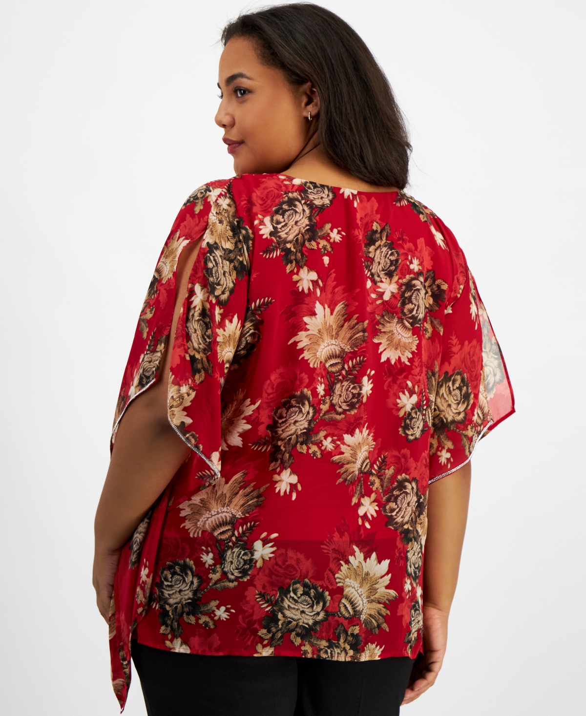 JM COLLECTION PLUS SIZE EMBELLISHED CHIFFON PONCHO, EXCLUSIVELY AT MACY'S 