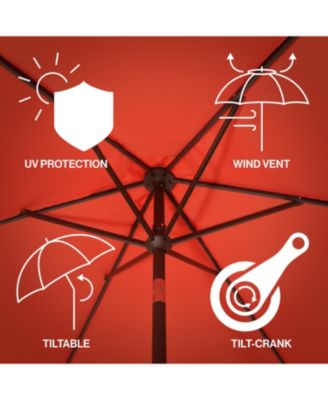 9ft Tassel Market Patio Umbrella Auto-Tilt, Crank, Wind Vent UV Protection