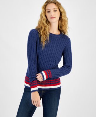 Tommy Hilfiger Women s Cable Knit Crewneck Sweater Macy s