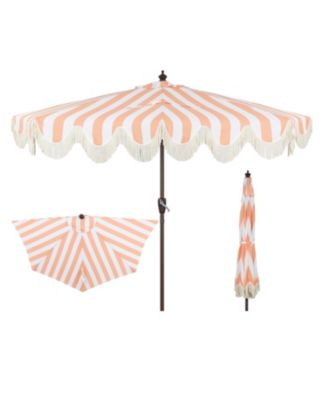9ft Half Market Umbrella, Scalloped Fringe, Crank, Button Tilt, UV Protection