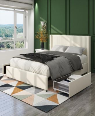 Streamdale Anna Upholstered Velvet Platform Storage Bed - Ivory