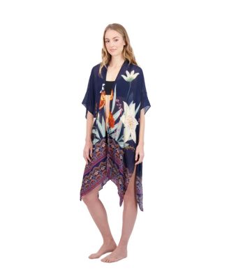 Tahari Women's 100% Viscose Lightweight Tropical Print Kimono, Navy