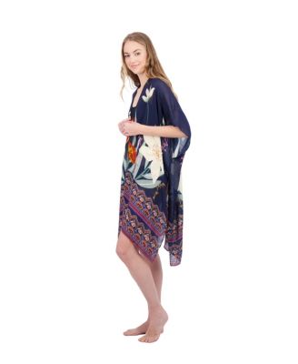 Tahari Women's 100% Viscose Lightweight Tropical Print Kimono, Navy