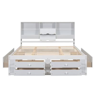 Streamdale King Size Platform Bed with Storage Headboard and 8 Drawers, White