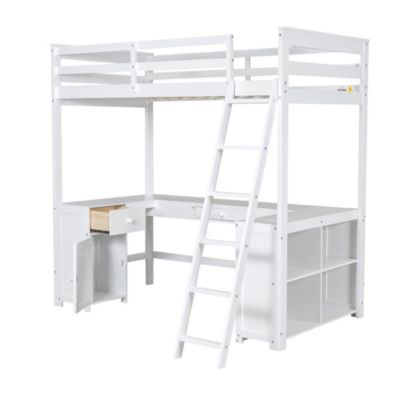 Streamdale Twin Loft Bed with Desk, Drawers & Shelves