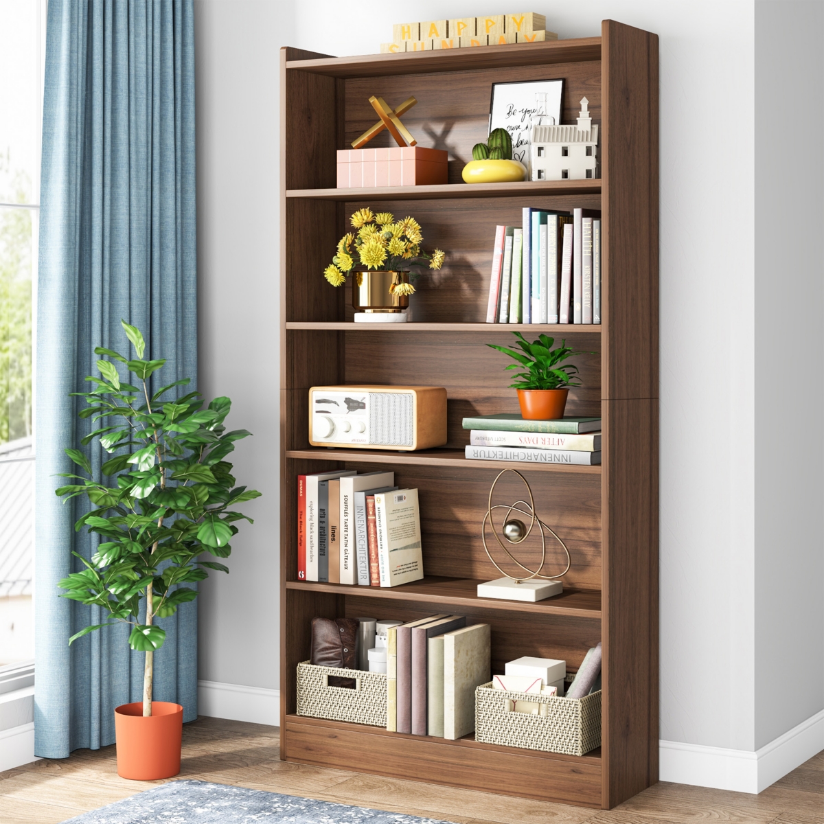 Tribesigns Tall Bookcase, Modern 7-Tier White Library Bookshelf with Storage Shelves, Large Open Bookcases Wood Display Shelving Unit for Bedr