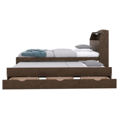 Twin Wooden LED Platform Bed with Storage & Trundle
