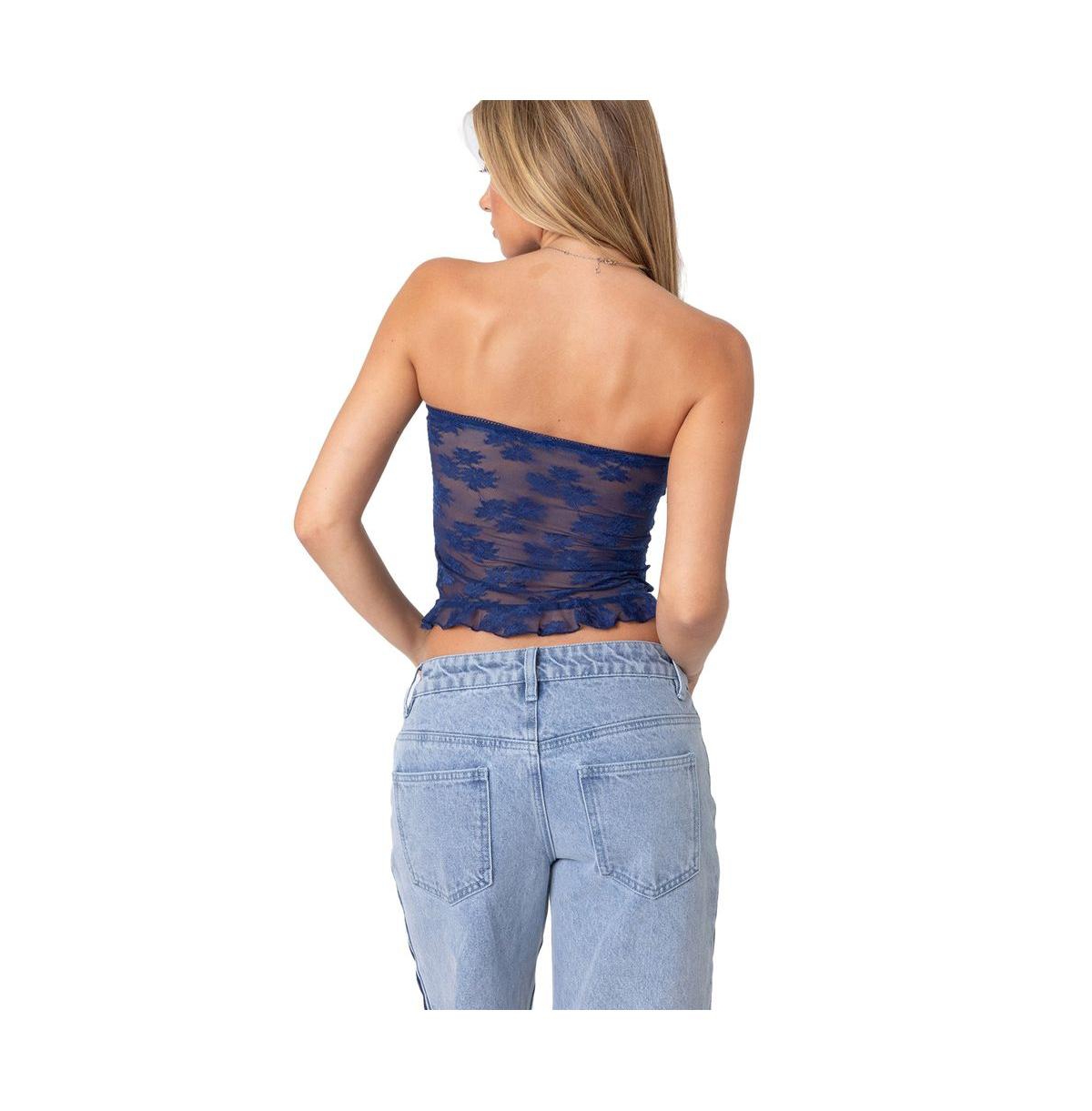Edikted Women's Ballet sheer lace tube top