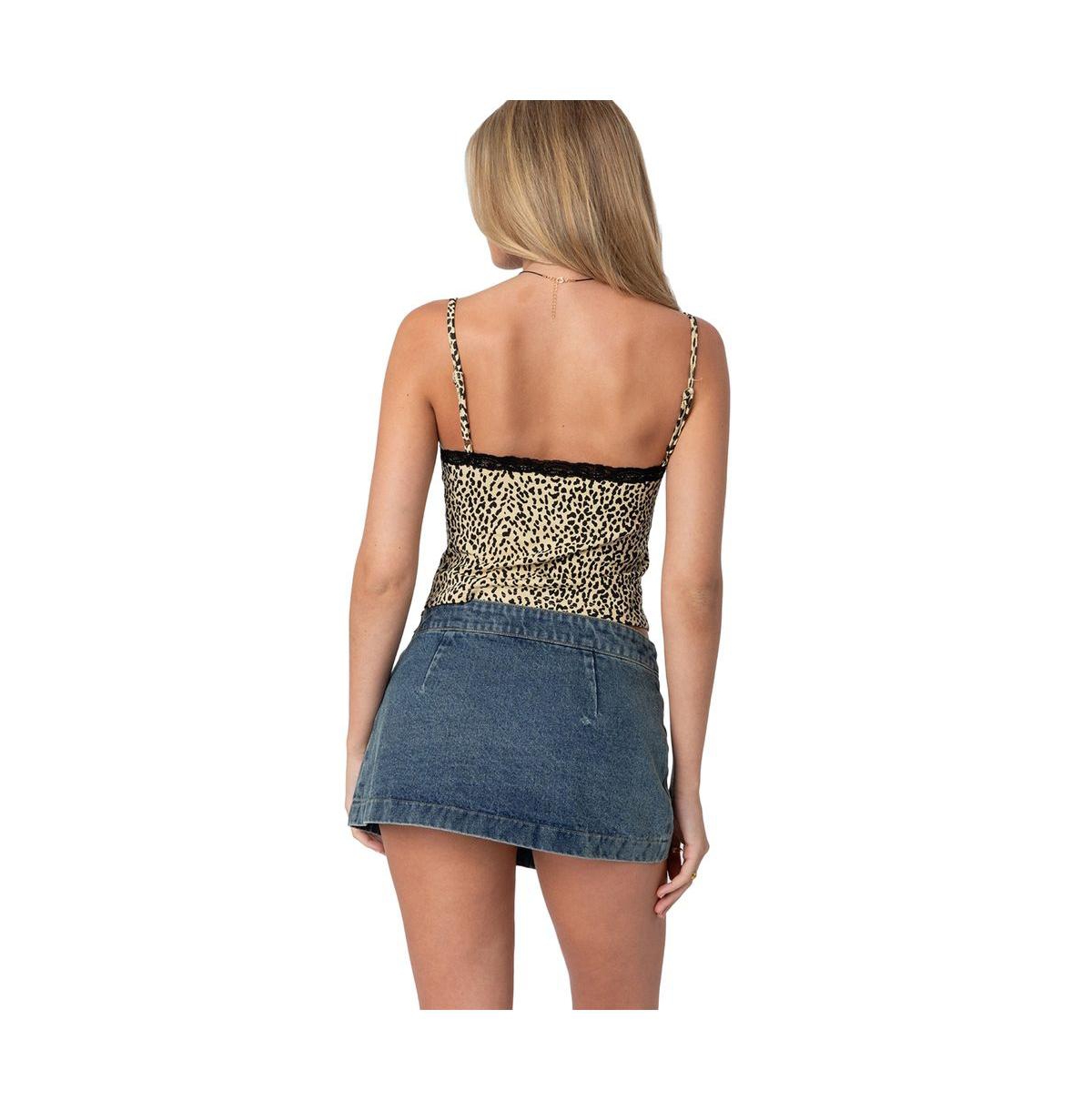 Ediktedprinted lace trim tank top - Leopard