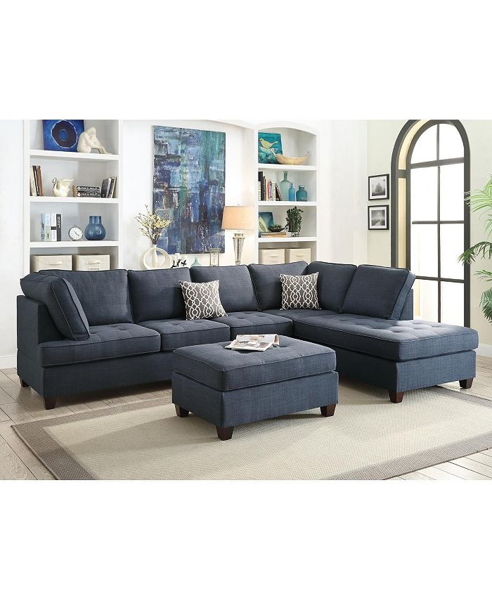 Simplie Fun Cocktail Ottoman Dorris Fabric Dark Blue Color W Tufted ...