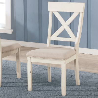 Wood Cross Back Upholstered Dining Chairs, Set Of 2