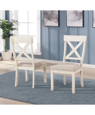 Wood Cross Back Upholstered Dining Chairs, Set Of 2