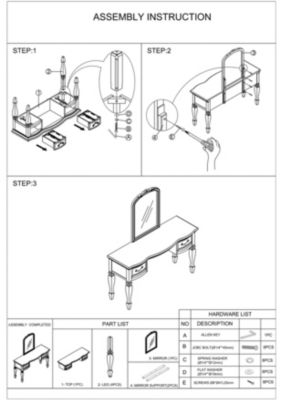 Bedroom Classic Vanity Set Wooden Carved Mirror Stool Drawers Finish