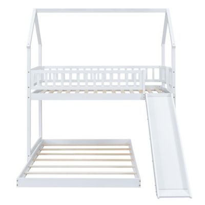 Twin Over Full House Bunk Bed With Slide And Built-In Ladder, Full-Length Guardrail