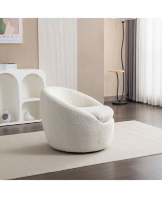Modern Teddy Boucle Fabric Barrel Chair, 360 Swivel