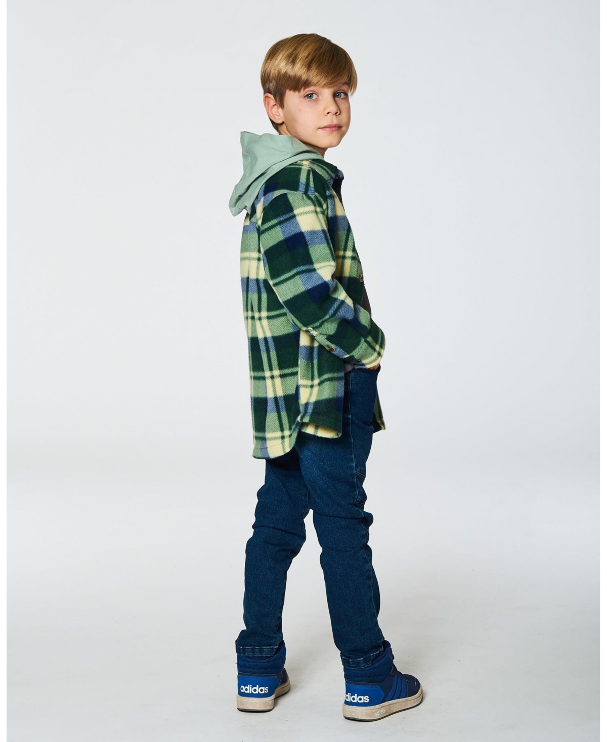 Deux par Deux Big Boys Polar Fleece Shirt- Plaid green